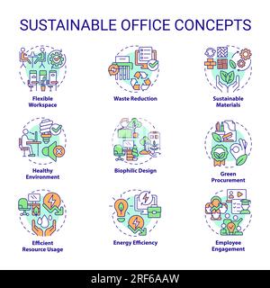 Icônes personnalisables pour des concepts de bureau durables Illustration de Vecteur