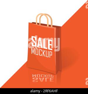 Sac à provisions en papier orange, emballage d'achat au détail sac de vente maquette Illustration de Vecteur