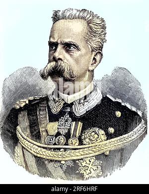 Umberto I., vollständiger Nom Umberto Rainerio Carlo Emanuele Giovanni Maria Ferdinando Eugenio di Savoia, 14. März 1844 - 29. Juli 1900, stammte aus dem Haus Savoyen und war von 1878 bis 1900 König von Italien, digitale verbesserte Reproduktion eines Originaldrucks aus dem 19. Jahrhundert / Umberto I., nom complet Umberto Rainerio Carlo Emanuele Giovanni Maria Ferdinando Eugenio di Savoia, 14 mars 1844 - 29 juillet 1900, est venu de la Maison de Savoie et a été roi d'Italie de 1878 à 1900., reproduction numérique améliorée d'une estampe originale du 19e siècle Banque D'Images