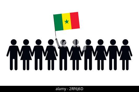 Croquis d'une foule et d'un chef avec le drapeau du Sénégal. Concept de protestations. Illustration de Vecteur