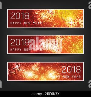 Ensemble de bannières horizontales abstraites colorées pour le nouvel an pour l'année 2018 Illustration de Vecteur