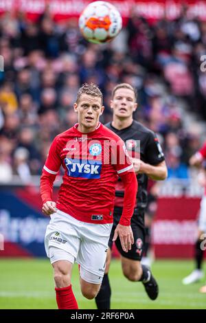 Herning, Danemark. 30 juillet 2023. Kasper Kusk (7) de Silkeborg IF vu lors du 3F Superliga match entre le FC Midtjylland et Silkeborg IF au MCH Arena de Herning. (Crédit photo : Gonzales photo - Morten Kjaer). Banque D'Images