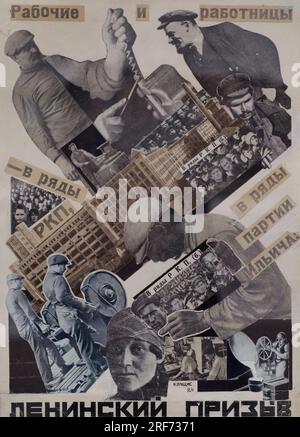 Gustav Klutsis (1895-1938) Artiste russo-letton. L'enrôlement de Lénine. Les travailleurs masculins et féminins rejoignent les rangs du CPR - le parti d'Ilyich!. Conception pour une affiche, 1924. Photomontage, collage et gouache sur papier, 33,8 x 24,6 cm. Musée national letton d'Art. Riga. Lettonie. Banque D'Images