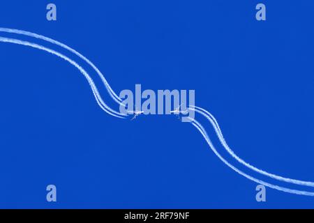Flugzeuge auf Kollisionskurs, Ausweichmanoever | avions sur la trajectoire de collision, manœuvre de changement, Banque D'Images