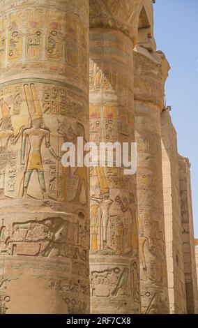 Säulen, grosse Hypostyhalle, Tempel des Amun-Re, Karnak-Tempel, Karnak, Ägitten Banque D'Images