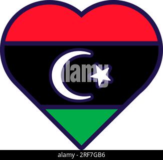 Cœur patriote dans les couleurs du drapeau national de Libye. Élément festif, attributs du jour de l'indépendance de la Libye. Icône vectorielle de dessin animé aux couleurs nationales du pays Illustration de Vecteur