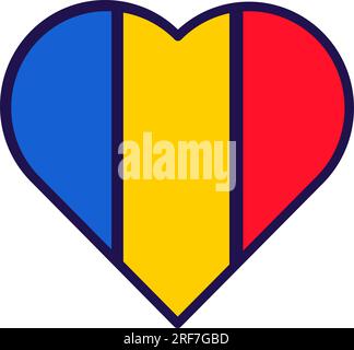 Cœur patriote dans les couleurs du drapeau national de Moldavie. Élément festif, attributs du jour de l'indépendance de la Moldavie. Icône vectorielle de dessin animé dans les couleurs nationales de Coun Illustration de Vecteur