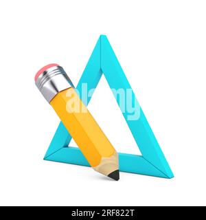 Crayon icône de dessin animé avec règle Triangle sur un fond blanc. Rendu 3D. Banque D'Images