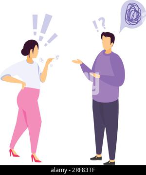 Communiquer avec le concept d'agression et de colère, pointant doigt sur l'autre conception d'icône de couleur vectorielle, symbole d'humeur et de sentiment, caractères émotionnels Illustration de Vecteur