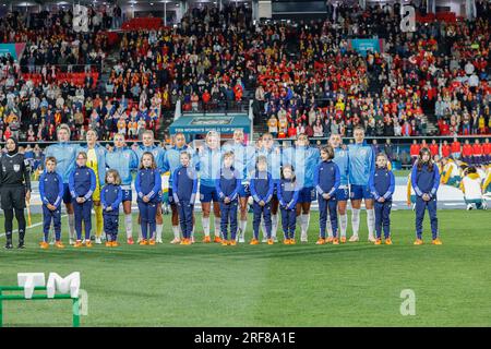 Adélaïde/Tarntanya, Australie, 1 août 2023, coupe du monde féminine de la FIFA (Groupe D - match #39) Angleterre vs Chine, l'équipe anglaise s'aligne avant leur match de groupe contre la Chine crédit PR : Mark Willoughby/Alamy Live News Banque D'Images