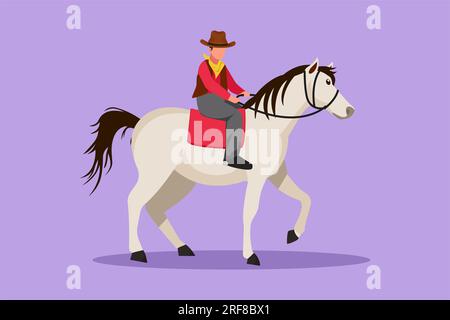 Dessin graphique à plat dessin stylisé cow-boy chevauchant le cheval debout dans le désert. Homme fort et courageux avec chapeau de cow-boy cheval d'équitation. Les hommes seniors posent elegan Banque D'Images
