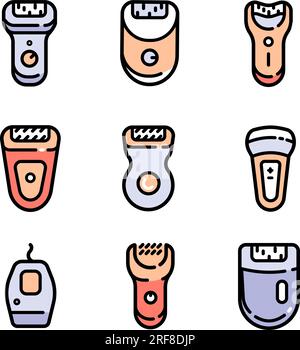 Les icônes de l'épilateur définissent le vecteur de couleur. Soin de la peau. Épilation au laser. Illustration de Vecteur