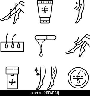 Icônes d'épilation définies. Vecteur de contour d'icône de cirage. Cosmétique de beauté Illustration de Vecteur