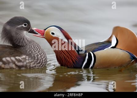 Canards mandarin dans un parc à Paris, Ile de France, France. Banque D'Images