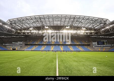 Astana, Kazahstan. 01 août 2023. Les joueurs du GNK Dinamo sont vus pendant la séance d'entraînement avant l'UEFA Champions League, deuxième tour de qualification, match de 2e étape entre Astana et Dinamo Zagreb à Astana Arena à Astana, Kazakhstan, le 1 août 2023. Photo : Goran Stanzl/PIXSELL crédit : Pixsell/Alamy Live News Banque D'Images