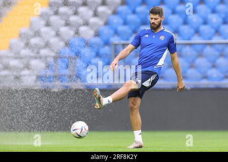 Astana, Kazahstan. 01 août 2023. Bruno Petkovic de GNK Dinamo est vu lors de la séance d'entraînement avant l'UEFA Champions League, deuxième tour de qualification, match de 2e étape entre Astana et Dinamo Zagreb à Astana Arena à Astana, Kazakhstan, le 1 août 2023. Photo : Goran Stanzl/PIXSELL crédit : Pixsell/Alamy Live News Banque D'Images