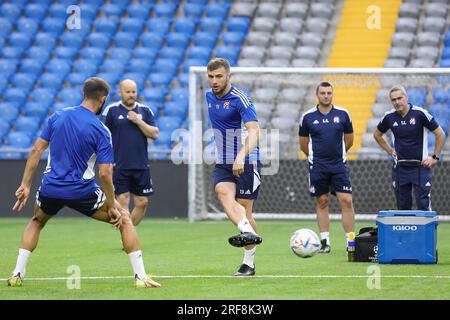 Astana, Kazahstan. 01 août 2023. Stefan Ristovski de GNK Dinamo est vu lors de la séance d'entraînement avant l'UEFA Champions League, deuxième tour de qualification, match de 2e étape entre Astana et Dinamo Zagreb à Astana Arena à Astana, Kazakhstan, le 1 août 2023. Photo : Goran Stanzl/PIXSELL crédit : Pixsell/Alamy Live News Banque D'Images