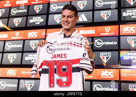 Sao Paulo, Brésil. 01 août 2023. SP - SAO PAULO - 08/01/2023 - SAO PAULO, PRÉSENTATION JAMES RODRIGUEZ - James RODRIGUEZ lors de sa présentation officielle en tant que joueur de Sao Paulo lors d'une conférence de presse tenue au CT Barra Funda. Photo : Abner Dourado/AGIF crédit : AGIF/Alamy Live News Banque D'Images