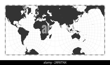 Carte du monde vectorielle. Projection hémisphérique dans un carré de Guyou. Carte géographique du monde simple avec des lignes de latitude et de longitude. Centré à 60 degrés W longitu Illustration de Vecteur