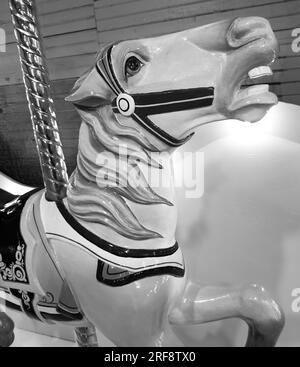 Vintage vieux parc d'attractions carrousel monter des chevaux Banque D'Images