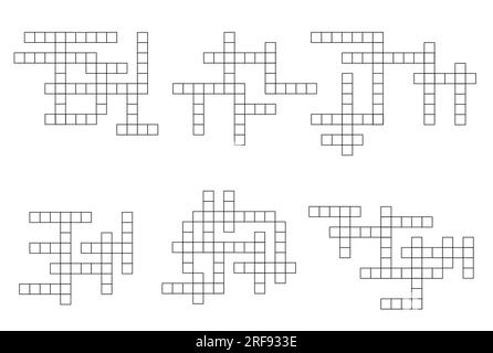 Grille de jeu de mots croisés. Crossword puzzle Cross template, texte jouant page vecteur d'activité ou jeu de quiz wordsearch. Jeu intellectuel ou énigme, collection de grilles de puzzle de vocabulaire Illustration de Vecteur