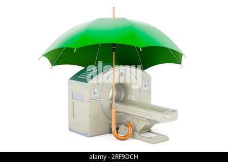 Scanner IRM ou PET sous parapluie, rendu 3D isolé sur fond blanc Banque D'Images