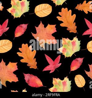 Aquarelle automne sans couture motif. Motif de lames. Illustration botanique. Imprimé d'octobre. Design pour carreaux, fonds, tissus, textiles, enveloppements Banque D'Images
