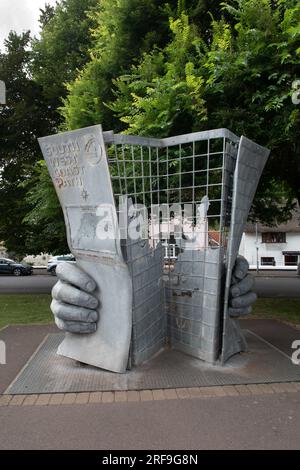 Sculpture marquant le début du South West Coast Path, Minehead, Somerset, Angleterre, Royaume-Uni Banque D'Images