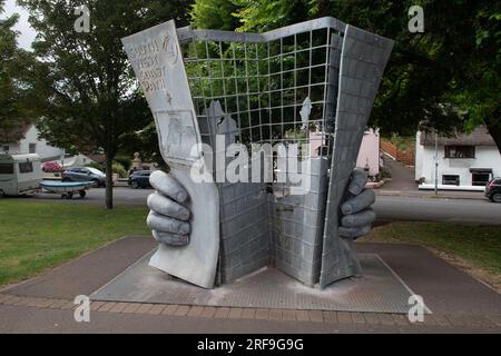 Sculpture marquant le début du South West Coast Path, Minehead, Somerset, Angleterre, Royaume-Uni Banque D'Images