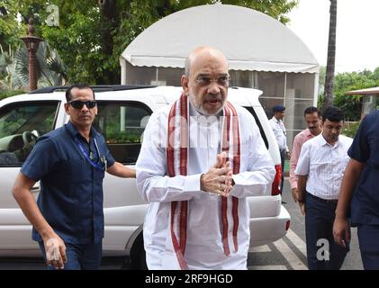 New Delhi, Inde. 01 août 2023. NEW DELHI, INDE - AOÛT 1 : le ministre de l'intérieur de l'Union Amit Shah au complexe du Parlement pendant la session de la mousson, à New Delhi, Inde, le mardi 01 août 2023, (Photo Sonu Mehta/Hindustan Times/Sipa USA) crédit : SIPA USA/Alamy Live News Banque D'Images