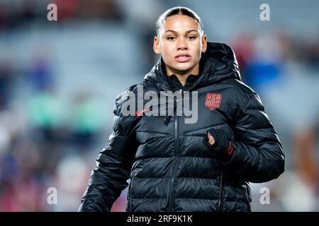 Auckland, Auckland, Nouvelle-Zélande. 2 août 2023. L'attaquant américain TRINITY RODMAN #20 se réchauffe avant le match de la coupe du monde FIFA WomenÃs Group E 2023 contre le Portugal à l'Eden Park Stadium à Auckland, en Nouvelle-Zélande. USA 0:0 Portugal (image de crédit : © ira L. Black/ZUMA Press Wire) USAGE ÉDITORIAL SEULEMENT! Non destiné à UN USAGE commercial ! Banque D'Images