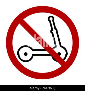 Symbole de scooter sans coup de pied, panneau d'interdiction, icône de ligne. Illustration vectorielle plate isolée sur fond blanc. Illustration de Vecteur
