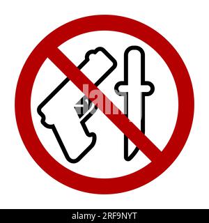 Aucun symbole de pistolet et de couteau, signe d'interdiction, icône de ligne. Illustration vectorielle plate isolée sur fond blanc. Illustration de Vecteur