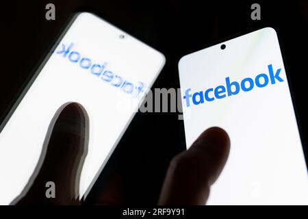 Pologne. 01 août 2023. Dans cette illustration photo, un logo Facebook vu affiché sur un smartphone. Crédit : SOPA Images Limited/Alamy Live News Banque D'Images