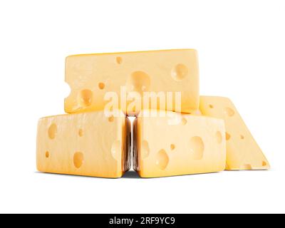 Fromage, quatre morceaux savoureux et beaux de fromage isolé avec fond transparent Banque D'Images