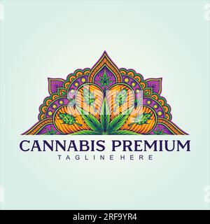 Mandala de cannabis du Moyen-Orient avec des illustrations vectorielles de géométrie complexe pour votre logo de travail, t-shirt de marchandises, autocollants et dessins d'étiquettes, post Illustration de Vecteur