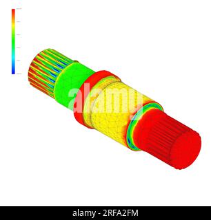 Analyse FEM, analyse par la méthode des éléments finis, analyse des forces de déformation effectives de l'arbre rainuré d'essieu Banque D'Images