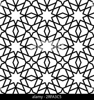 Mashrabiya arabesque modèle arabe. Fond islamique sans couture avec ornement vectoriel de mosaïque arabe. Motif géométrique abstrait d'étoiles musulmanes monochromes, texture mashrabiya ou motif girih Illustration de Vecteur