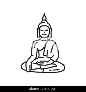 Icône de Bouddha, symbole religieux bouddhiste de la méditation et dharma, vecteur de contour. Bouddhisme tibétain et hindouisme symbole sacré de Bouddha avec geste mudra, icône de religion bouddhiste Illustration de Vecteur