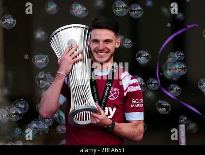 Photo du dossier datée du 08-06-2023 de Declan Rice de West Ham United. L'arrivée de Declan Rice a été une signature de déclaration énorme et, avec Kai Havertz et Jurrien Timber également venus, ils devraient être plus forts. Date de publication : mercredi 2 août 2023. Banque D'Images