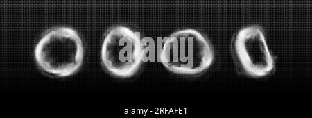 Cercles nuages de fumée, anneaux de vapeur ronds isolés sur fond transparent. Effets de superposition abstraits de fumée de cigarette ou de narguilé, nuages de brouillard, vecto Illustration de Vecteur