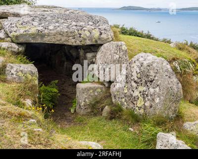 Chambre d'enterrement de Carn de Bant. Âge du bronze, St Marys, Îles Scilly, Cornouailles, Angleterre, ROYAUME-UNI, GB. Banque D'Images