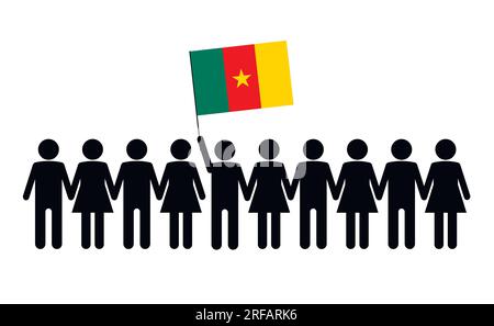 Croquis d'une foule et d'un leader avec le drapeau du Cameroun. Illustration de Vecteur