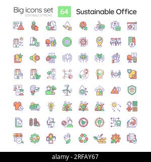 Grand jeu d'icônes multicolores personnalisable pour un bureau durable Illustration de Vecteur