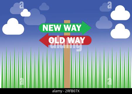 Deux signes de direction New Way vs Old Way montrant des choix. Illustration vectorielle Illustration de Vecteur