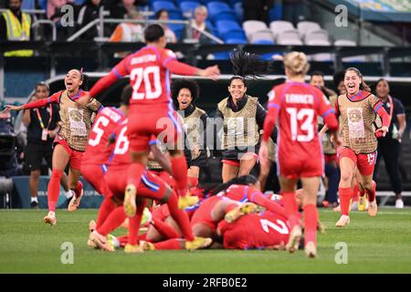 Sydney, Australie. Le 02 août 2023, l'équipe du Panama célèbre avoir marqué un but lors du match de la coupe du monde féminine de la FIFA, Australie et Nouvelle-Zélande 2023 Groupe F entre le Panama et la France au Sydney football Stadium le 02 août 2023 à Sydney, Australie. Photo par Izhar Khan Banque D'Images