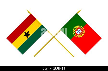 Drapeaux du Portugal et du Ghana, rendu 3d, isolé Banque D'Images