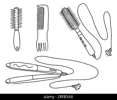 Doodle Set de différentes fournitures de coiffure Illustration de Vecteur