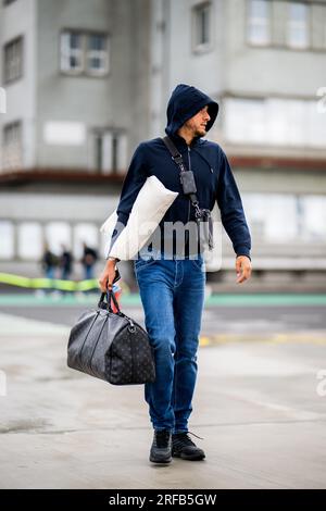 Zilina, Slovaquie. 02 août 2023. Ismael Kandouss de Gand photographié lors du départ de l'équipe belge de football KAA Gent le mercredi 02 août 2023, à l'aéroport de Zilina, en Slovaquie. L'équipe se prépare pour le match de demain contre le club slovaque Zilina, le deuxième tour de qualification des quarts de finale de la compétition UEFA Europa Conference League. BELGA PHOTO JASPER JACOBS crédit : Belga News Agency/Alamy Live News Banque D'Images