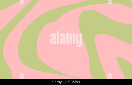 Fond rétro trippé psychédélique. Fond horizontal abstrait avec des vagues roses et vertes. Illustration vectorielle liquide simple. Groovy vintage tendance Illustration de Vecteur